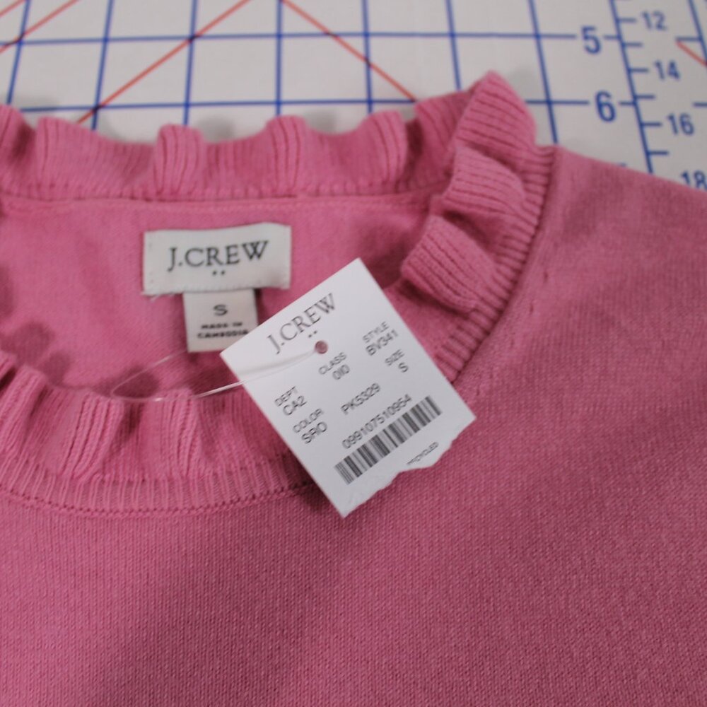 NWT J. Crew Factory Pink Ruffle Neck Cotton Sweater, Small - Picture 6 of 8